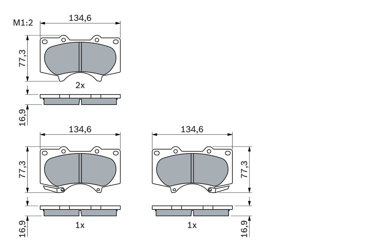 Set of brake linings, disc brake