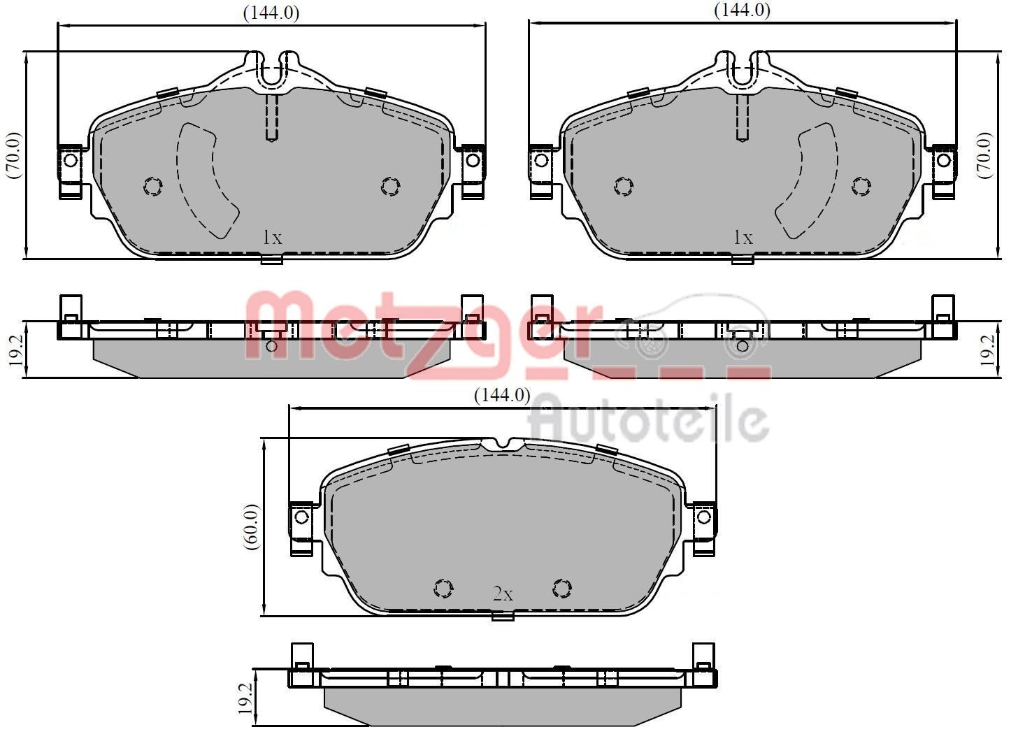 Set of brake linings, disc brake