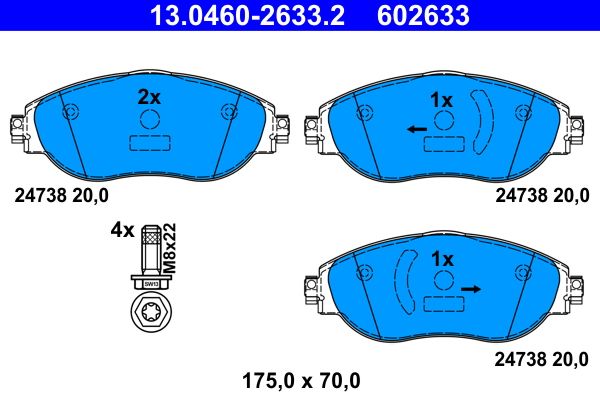 Set of brake linings, disc brake