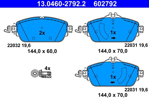 Set of brake linings, disc brake