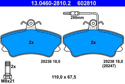 Set of brake linings, disc brake