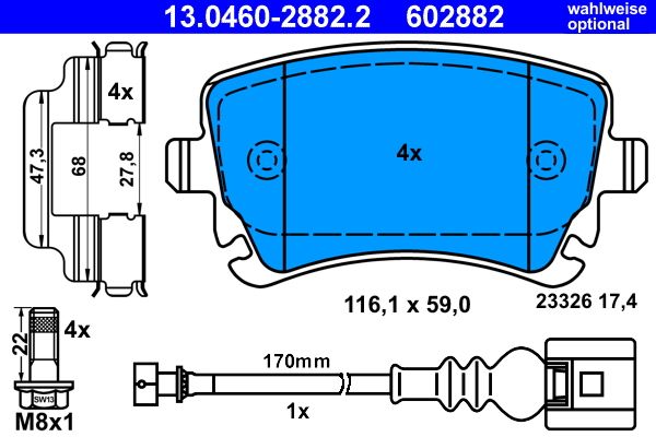 Set of brake linings, disc brake