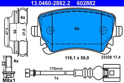 Set of brake linings, disc brake