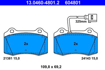 Set of brake linings, disc brake