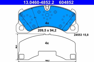 Set of brake linings, disc brake