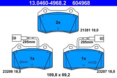 Set of brake linings, disc brake