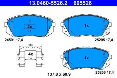 Set of brake linings, disc brake