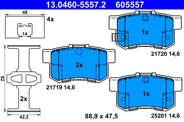 Set of brake linings, disc brake