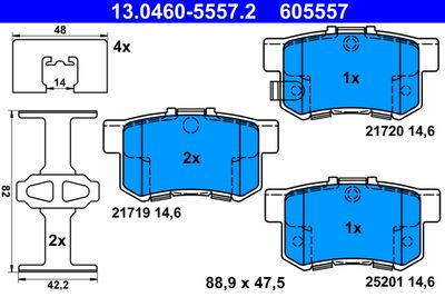 Set of brake linings, disc brake