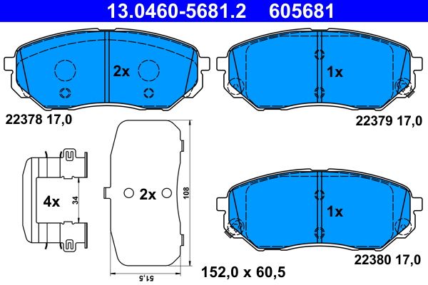 Set of brake linings, disc brake