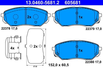 Set of brake linings, disc brake