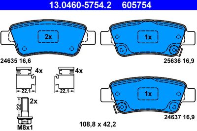 Set of brake linings, disc brake