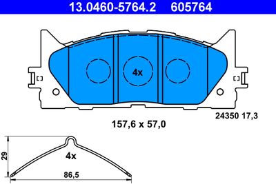 Set of brake linings, disc brake