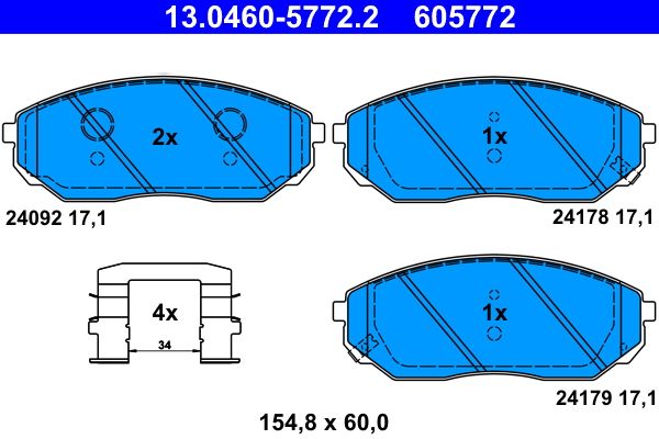 Set of brake linings, disc brake