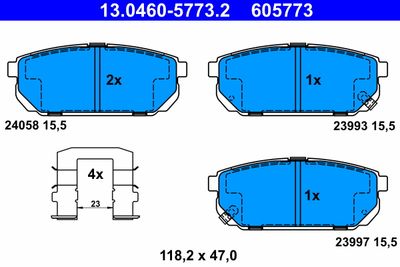 Set of brake linings, disc brake