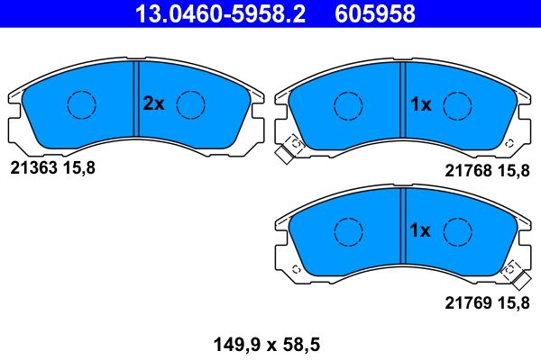 Set of brake linings, disc brake