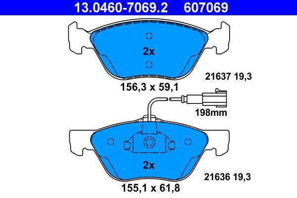 Set of brake linings, disc brake