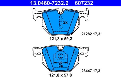 Set of brake linings, disc brake