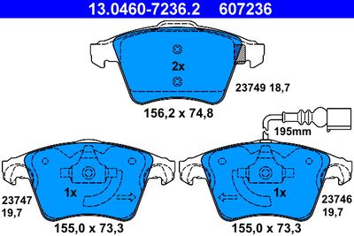 Set of brake linings, disc brake