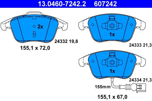 Set of brake linings, disc brake