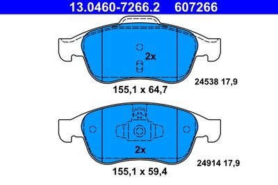 Set of brake linings, disc brake