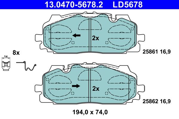 Set of brake linings, disc brake