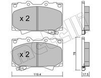 Set of brake linings, disc brake