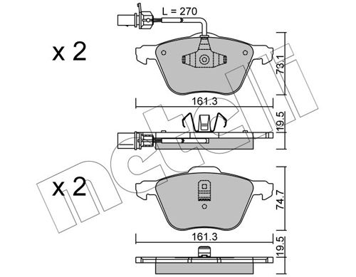 Set of brake linings, disc brake