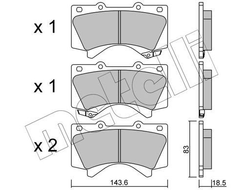 Set of brake linings, disc brake