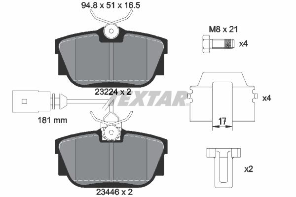 Set of brake linings, disc brake