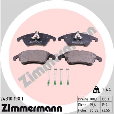 Set of brake linings, disc brake