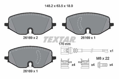 Set of brake linings, disc brake