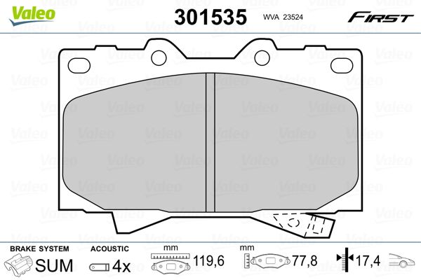 Set of brake linings, disc brake