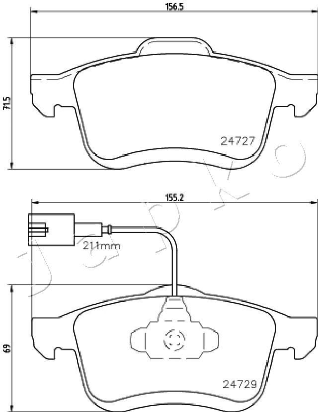 Set of brake linings, disc brake