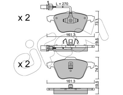 Set of brake linings, disc brake