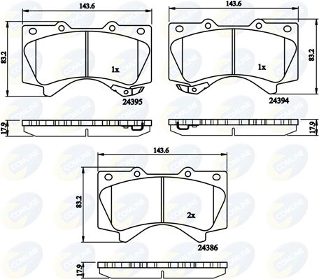 Set of brake linings, disc brake