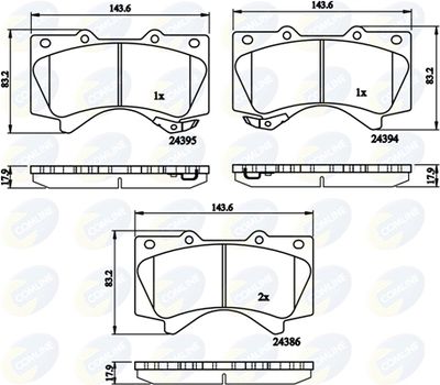 Set of brake linings, disc brake