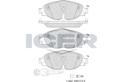 Set of brake linings, disc brake