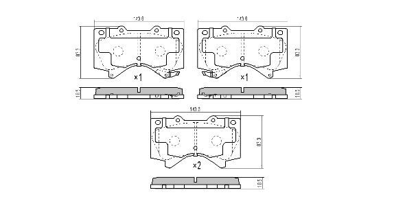 Set of brake linings, disc brake