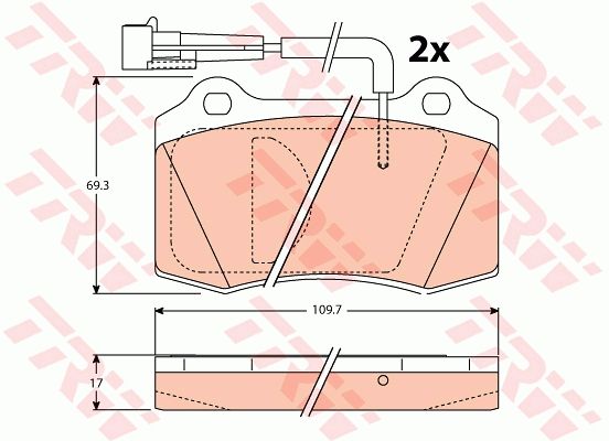 Set of brake linings, disc brake