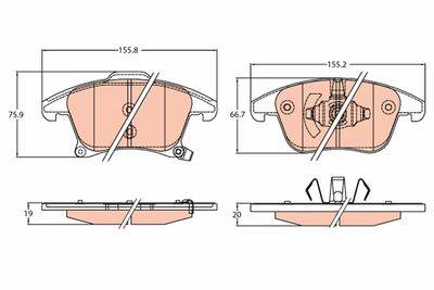 Set of brake linings, disc brake