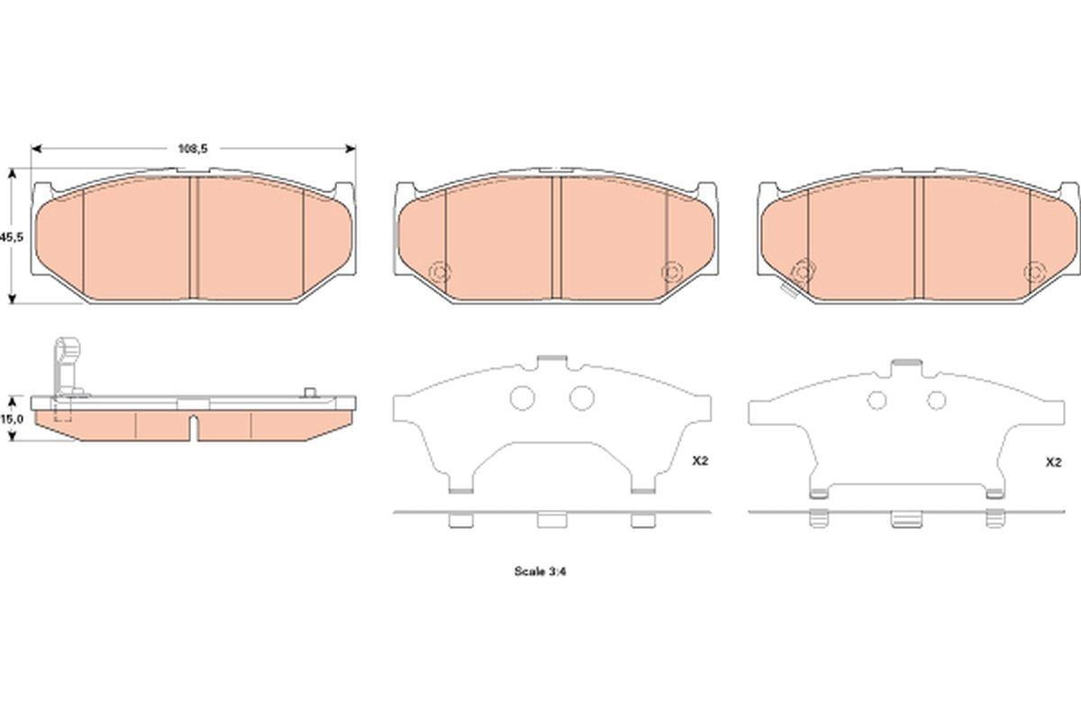 Set of brake linings, disc brake