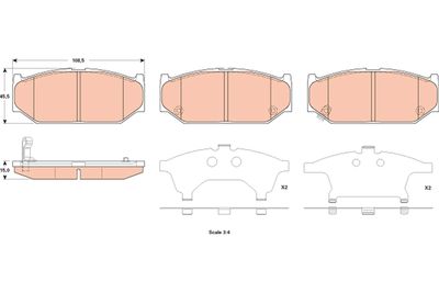 Set of brake linings, disc brake