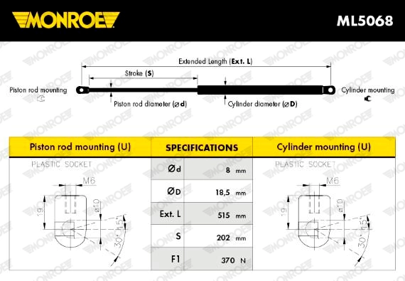 Газовая пружина, крышка багажник MONROE MaxLift