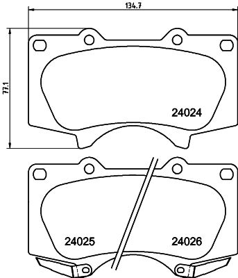 Set of brake linings, disc brake