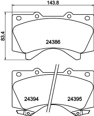 Set of brake linings, disc brake