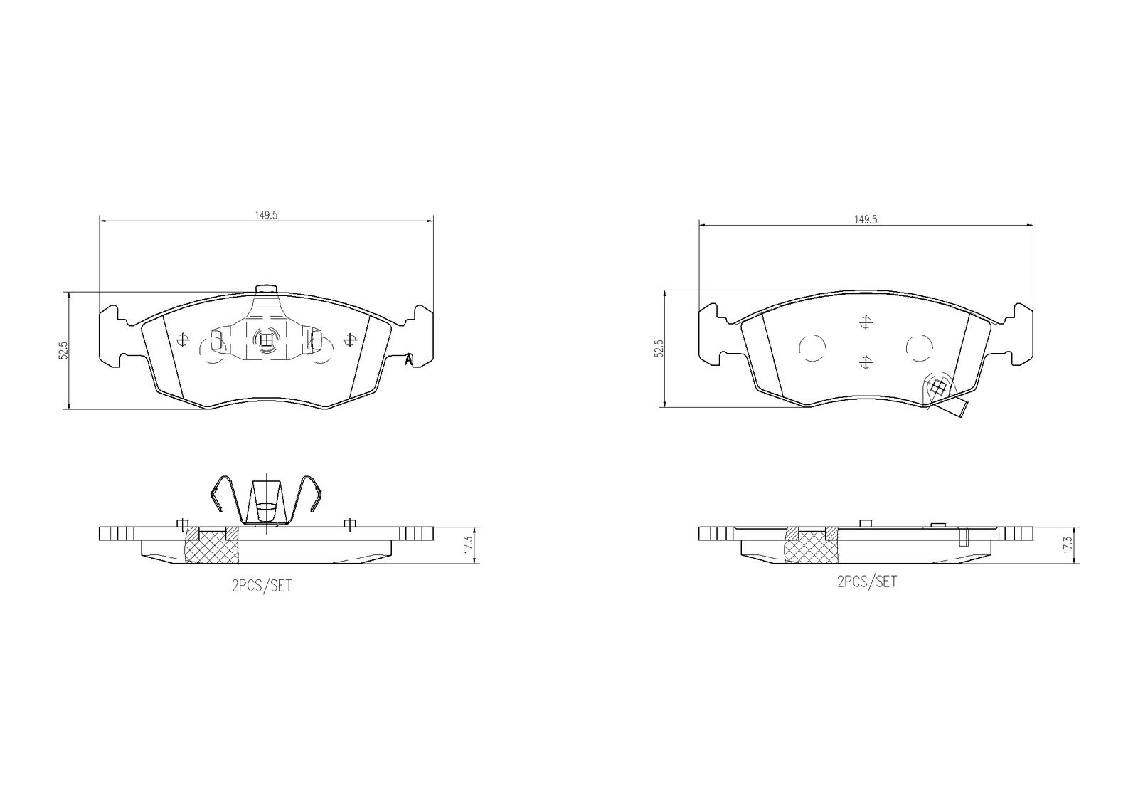 Set of brake linings, disc brake