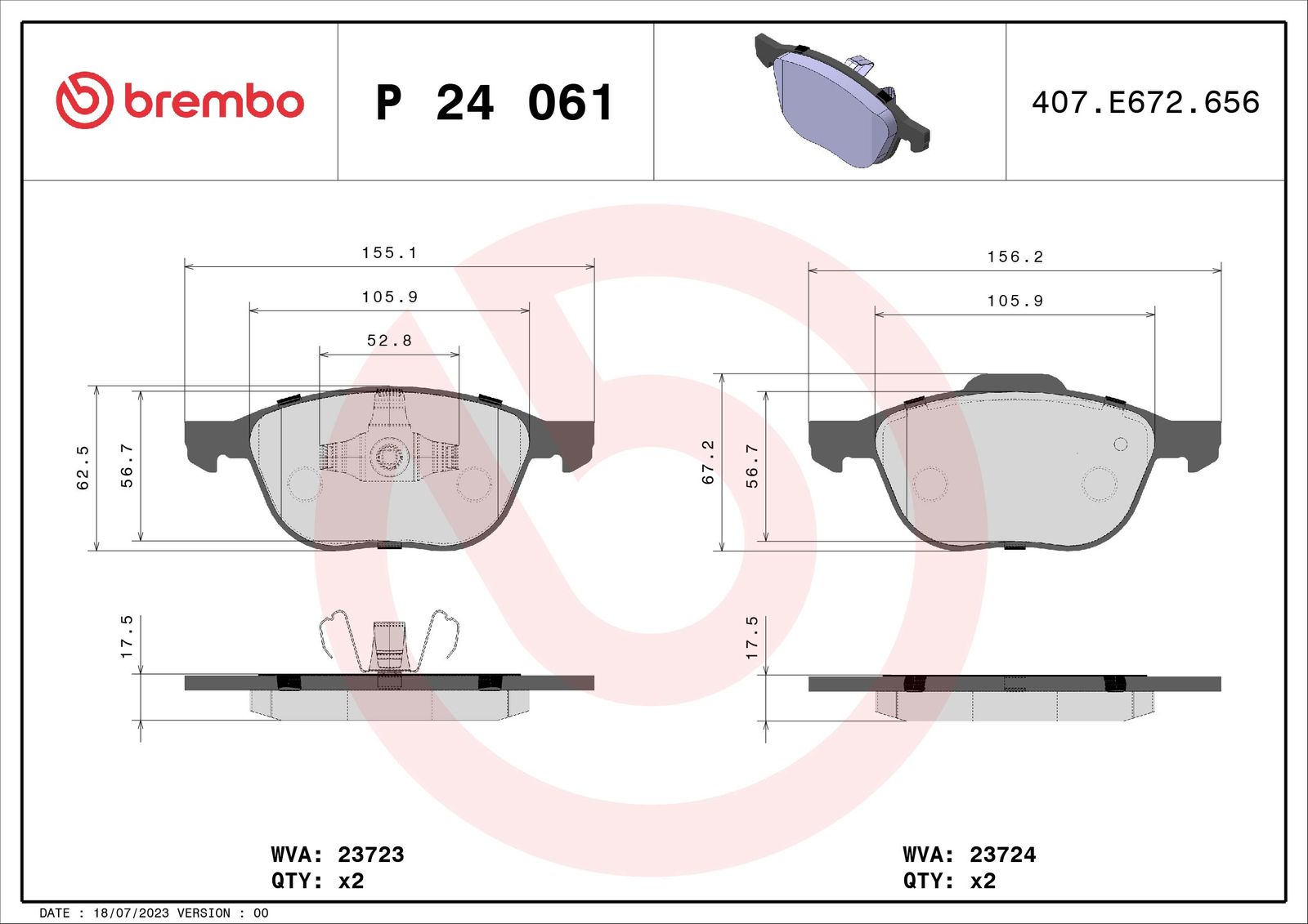 Set of brake linings, disc brake