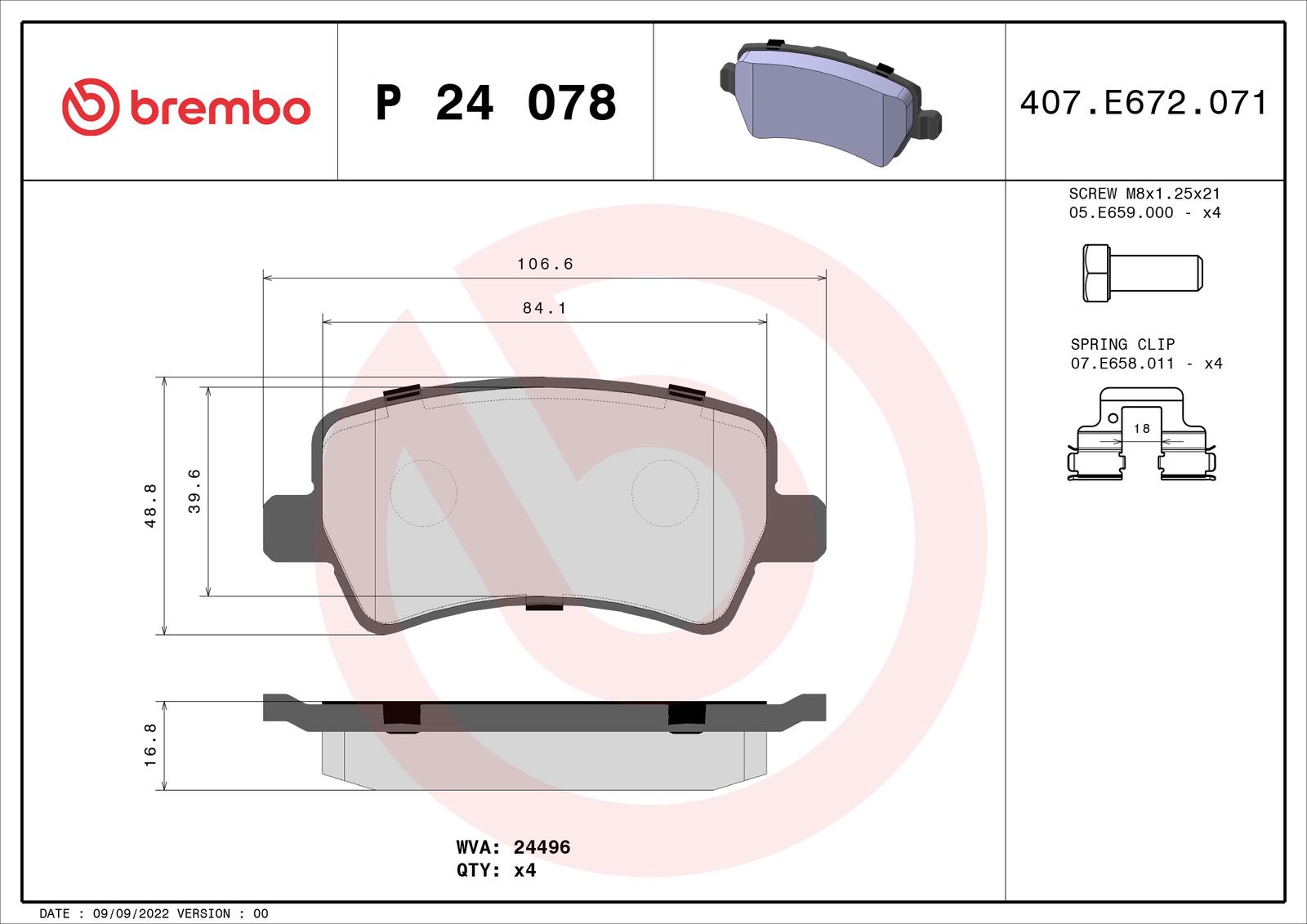 Set of brake linings, disc brake