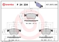 Set of brake linings, disc brake